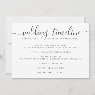 Black and white wedding party timeline script invitation