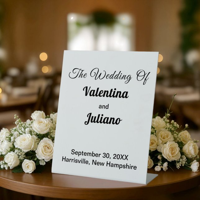 Black and White Wedding Pedestal Sign (Typography style black and white wedding pedestal sign)
