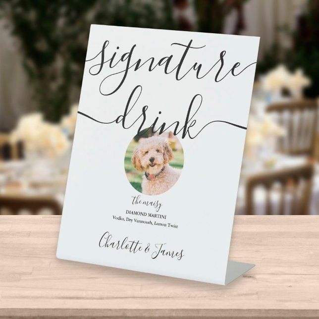 Black And White Wedding Pet Signature Drink Pedestal Sign (Creator Uploaded)