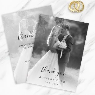 Black and White Wedding Photo Modern Script Simple Thank You Card