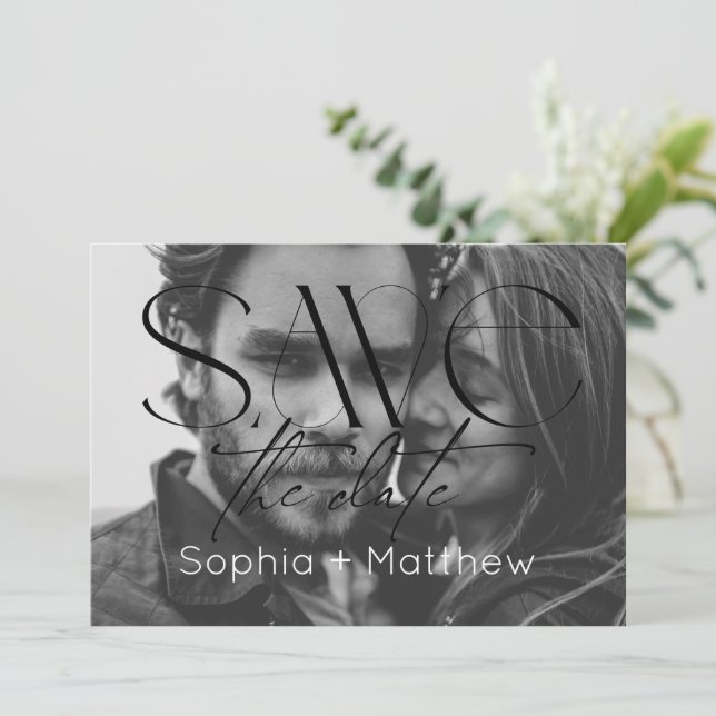  Black and White Wedding Photo Save The Date (Standing Front)