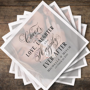 Black and White Wedding Photo Typography Napkin