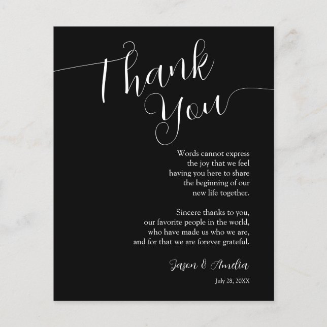 Black and White Wedding Place Setting Thank You Flyer (Front)