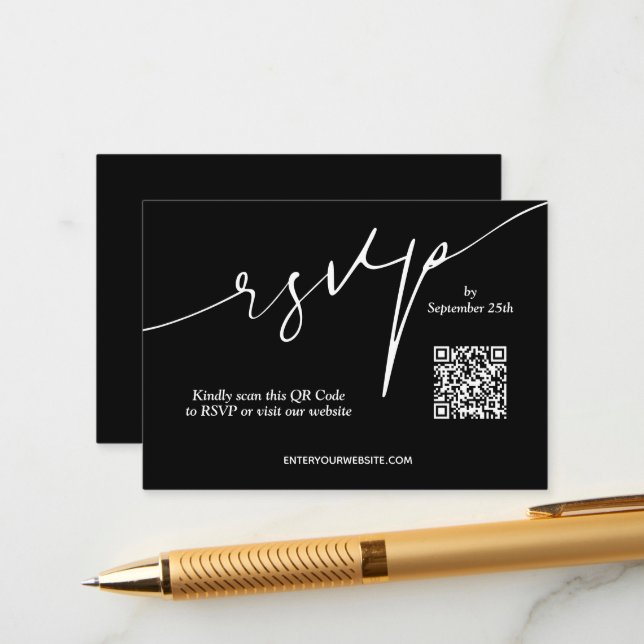 Black and White Wedding QR Code Enclosure Card (Front/Back In Situ)