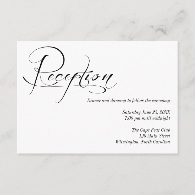 Black and White Wedding Reception Details Card (Front)