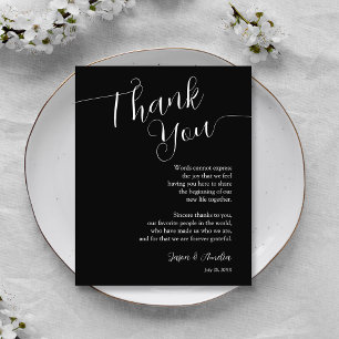 Black and White Wedding Reception Place Setting Thank You Card
