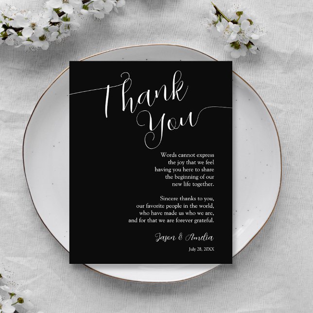 Black and White Wedding Reception Place Setting Thank You Card (Black and White Wedding Reception Place Setting Thank You Cards)