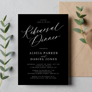 Black and white wedding rehearsal dinner invitation