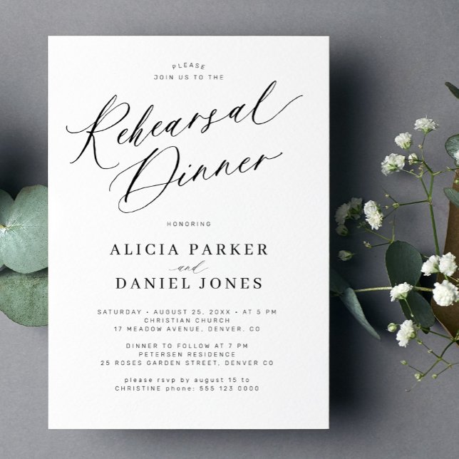 Black and white wedding rehearsal dinner invitation (Creator Uploaded)