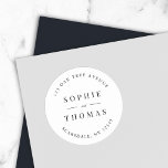 Black and White Wedding Return Address Modern Classic Round Sticker<br><div class="desc">Black and White Wedding Return Address Modern Classic Round Sticker with text in white against an editable background colour; to change it from black to a colour of your choice, click the customise button. Personalise it by replacing the placeholder text. For more options such as to change the font, it's...</div>