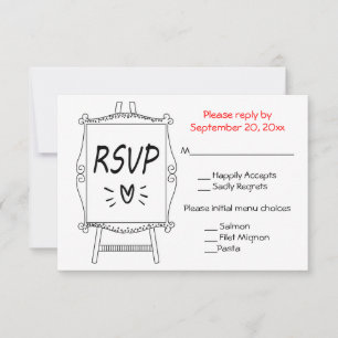 Black And White Wedding RSVP Artist Easel Sign Card