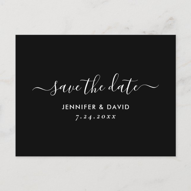 Black and White Wedding Save The Date Announcement Postcard (Front)
