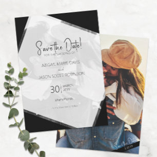 Black and White Wedding Save the Date Colour Photo Invitation