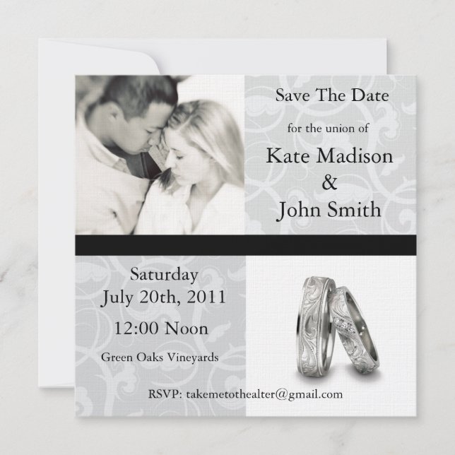 Black and White Wedding "Save The Date" Save The Date (Front)