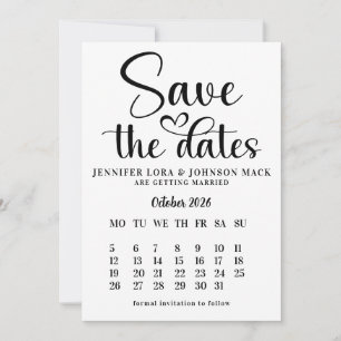 black and white wedding save the dates Calendar Date