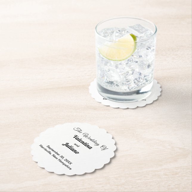 Black and White Wedding Scalloped Round Coaster (Insitu)