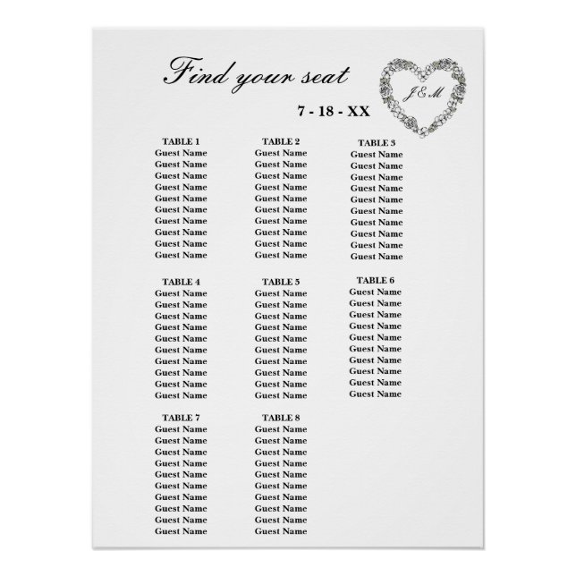 Black and White Wedding Seating Chart  (Front)
