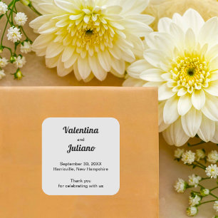 Black and White Wedding Square Favour Sticker