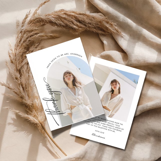 Black and White Wedding Style Bridal Shower Photo Thank You Card (Creator Uploaded)