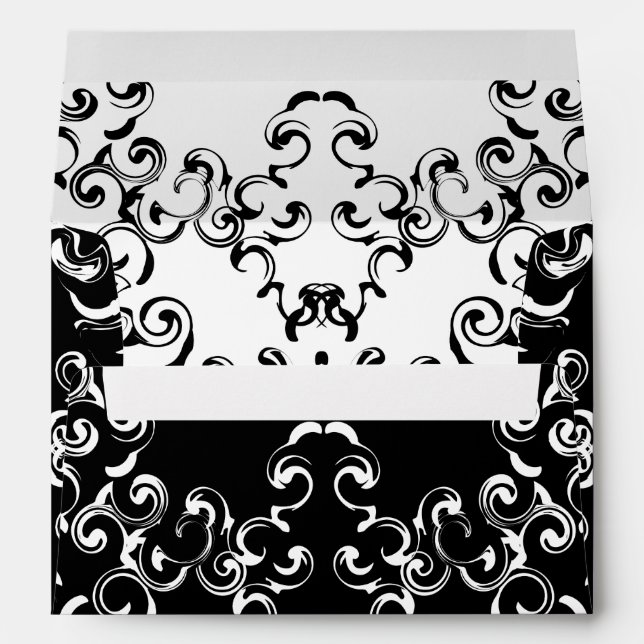 Black and White Wedding Swirls Envelope (Back (Bottom))