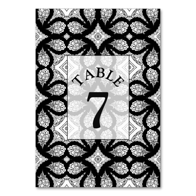 Black and white Wedding Table Number Card (Front)