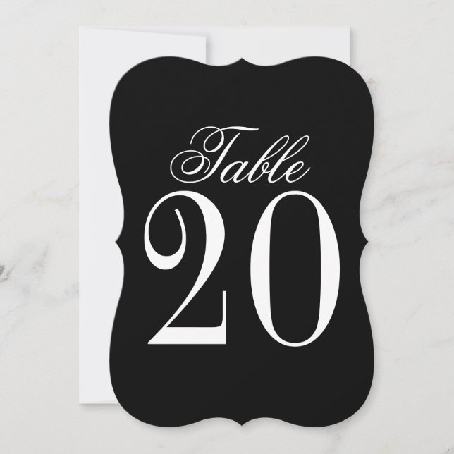 Black and White Wedding Table Number Card (Front)