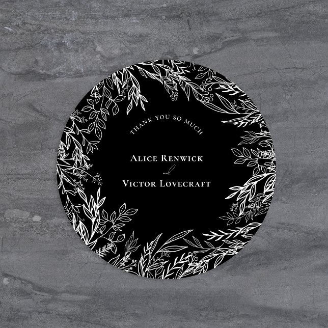 Black and White Wedding Thank You Classic Round Sticker (Creator Uploaded)