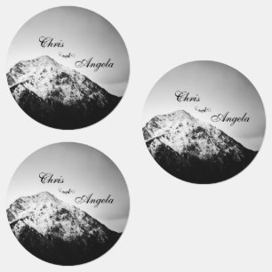 Black and white wedding under the mountains