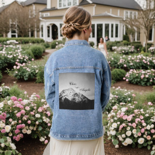Black and white wedding under the mountains denim jacket