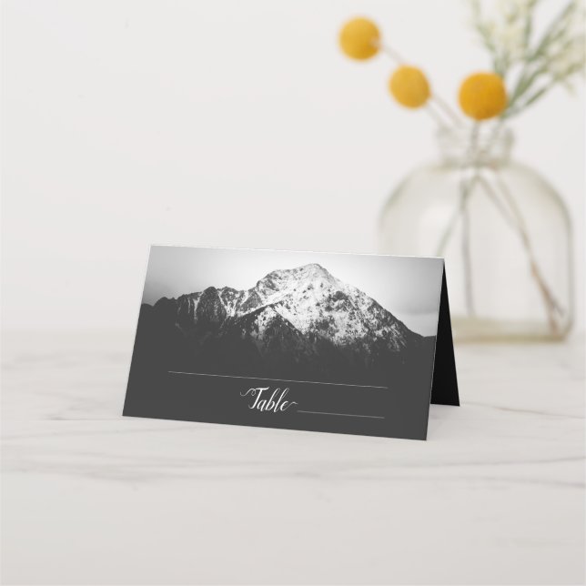Black and white wedding under the mountains place card (Front)