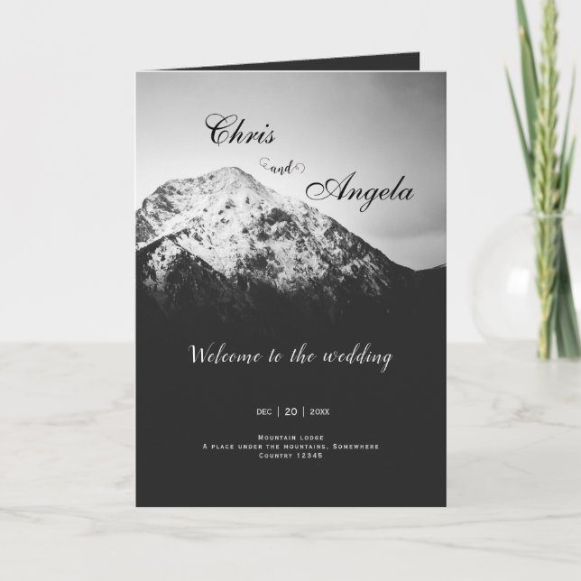 Black and white wedding under the mountains programme (Front)