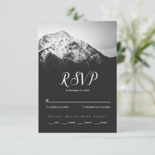 Black and white wedding under the mountains RSVP card