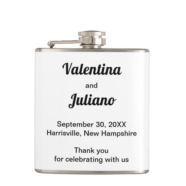 Black and White Wedding Vinyl Wrapped Flask (Front)