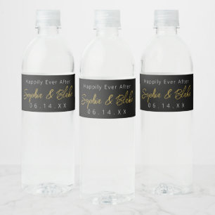 Black and White Wedding Water Bottle Label