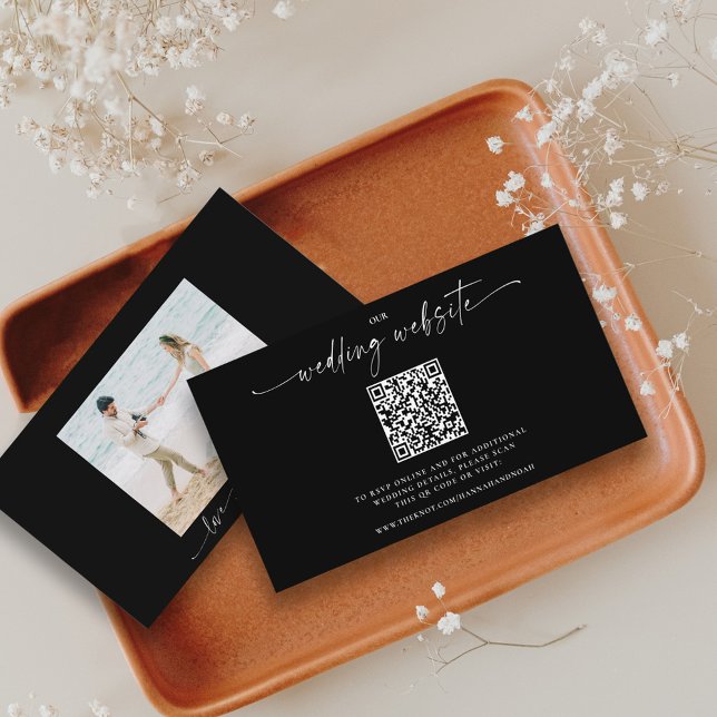 Black and White Wedding Website QR Code Photo Enclosure Card (Creator Uploaded)