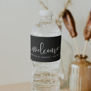 Black and White Wedding Welcome Water Bottle Label