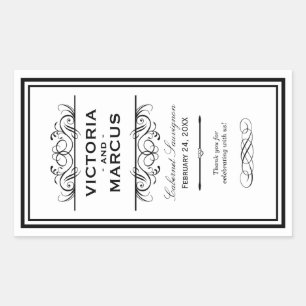 Black and White Wedding Wine Bottle Monogram Favou Rectangular Sticker