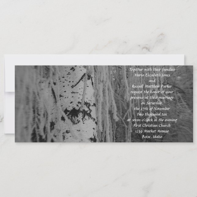 Black and White Weeping Birch Wedding Invitation (Front)