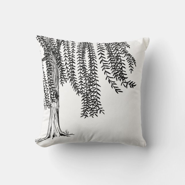 Black and white Weeping Willow Tree Cushion (Front)