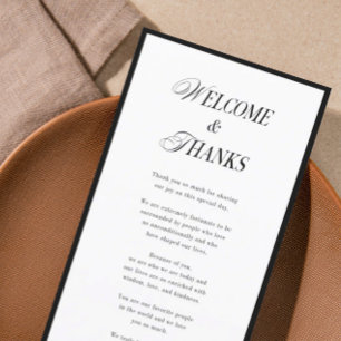 Black and White Welcome and Thanks Classic Wedding Thank You Card