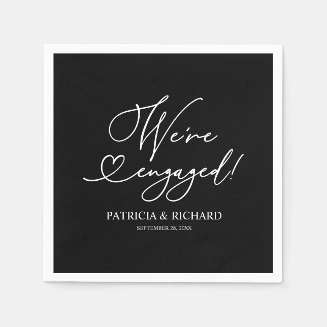Black And White We're Engaged Engagement Party Nap Napkin (Front)