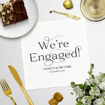Black And White We're Engaged Engagement Party Napkin<br><div class="desc">Elegant typography,  engagement party napkins. Easy to personalise with your details. Please get in touch with me via chat if you have questions about the artwork or need customisation. PLEASE NOTE: For assistance on orders,  shipping,  product information,  etc.,  contact Zazzle Customer Care directly https://help.zazzle.com/hc/en-us/articles/221463567-How-Do-I-Contact-Zazzle-Customer-Support-.</div>