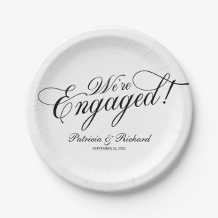 Black And White We're Engaged Engagement Party Paper Plate