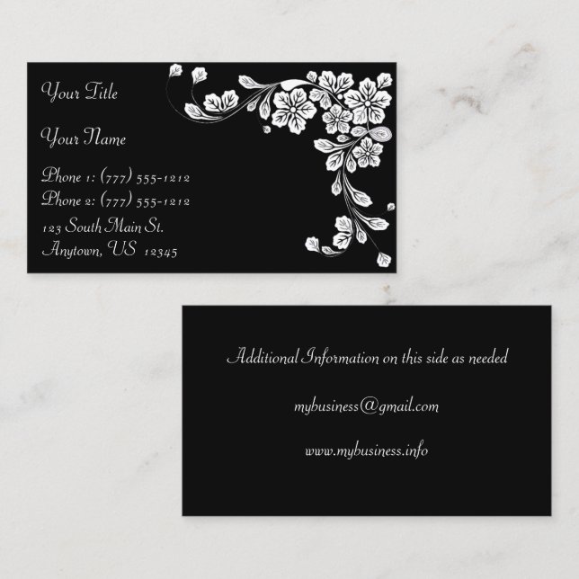 Black and White Western Style Floral Corner Business Card (Front/Back)