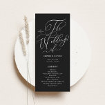 Black and White Whimsical Calligraphy Wedding Programme<br><div class="desc">Keep your guests informed and your ceremony stylish with these wedding programs featuring whimsical calligraphy and a clean, timeless design. Perfect for any wedding theme or season, these elegant wedding programs guide guests through your ceremony. Customise the wording and choose from a variety of colours to match your wedding style,...</div>