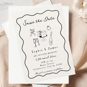 Black and white Whimsical Doodle Trendy Wedding Invitation