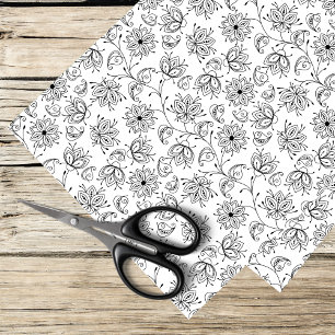 black and white whimsical flower pattern tissue paper