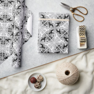 Black and White whimsical Great Dane Pattern Wrapping Paper