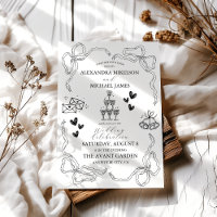 Black and white Whimsical Retro Doodle Art Wedding