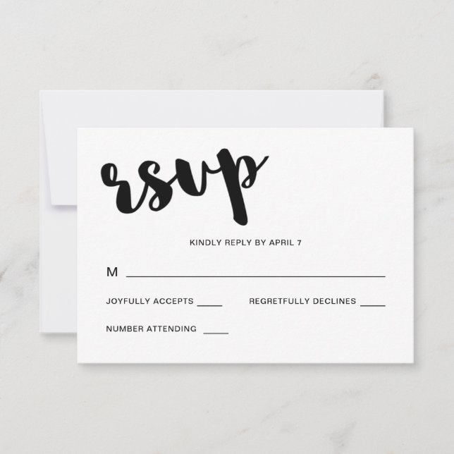 Black and White Whimsical Typography Wedding RSVP Card (Front)